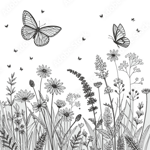 Big floral collections of black silhouettes of meadow herbs, floral backgrounds and wreaths. Wildflowers. Wild grass. Floral elements for your design.