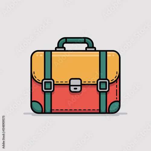 Flat Style Icon of a Red and Yellow Briefcase with Teal Accents and Buckles flat icon illustration
