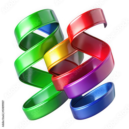 Colorful wavy ribbon swirls with glossy finish in a beautiful abstract composition