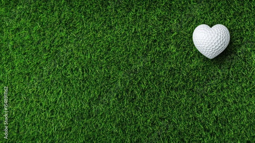 Heart shaped golf ball on green grass
