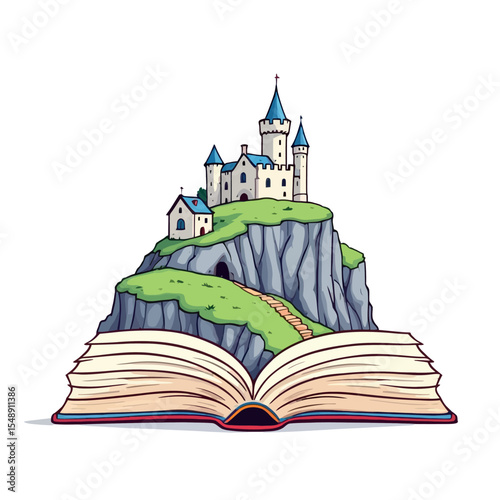 Vsai open book revealing fairytale castle standing on a cliff