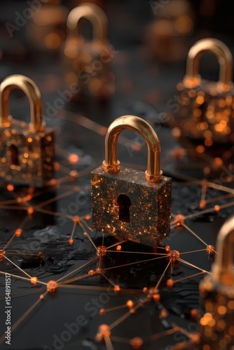 visual metaphor of secure locks interconnected with police defense and cyber units in national grid