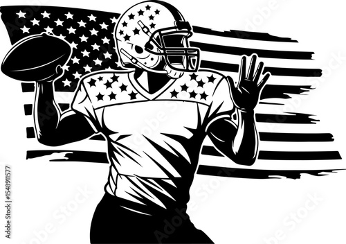 Focused American Football Quarterback Throwing a Pass
