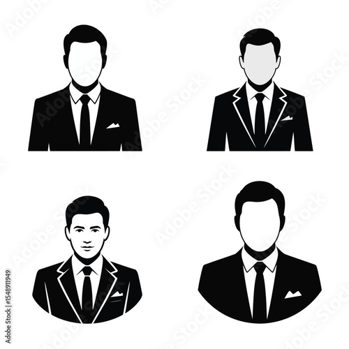 Four Black and White Male Avatar Icons Wearing Suits and Ties Business Profile Pictures businessman
