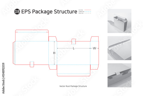 P1_08. a single sided adhesive package structure. package Dieline. 
