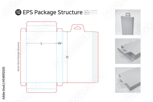 P1_10. Hanger type package structure. package Dieline. Box structure. 