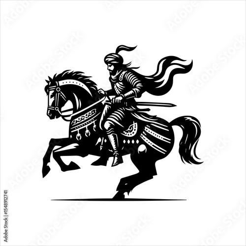 Wallpaper Mural Andalusian Muslim Warrior on Horse Vector Logo in Black and White Isolated on White Background Torontodigital.ca