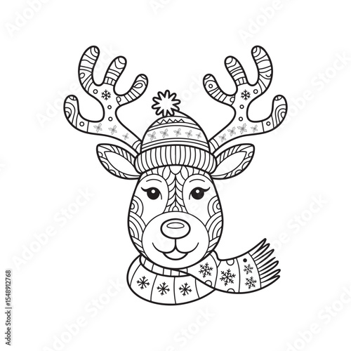 Zentangle style reindeer head vector line art illustration 
