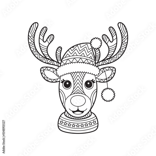 Zentangle style reindeer head vector line art illustration 