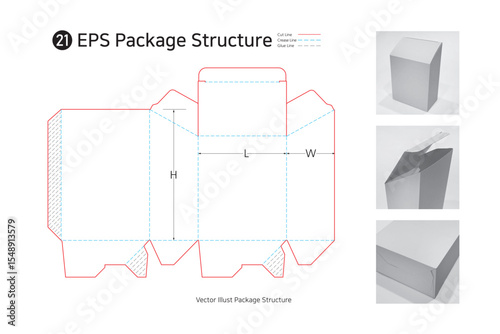 Three sided adhesive top oblique box. package structure. package Dieline. Box structure. 