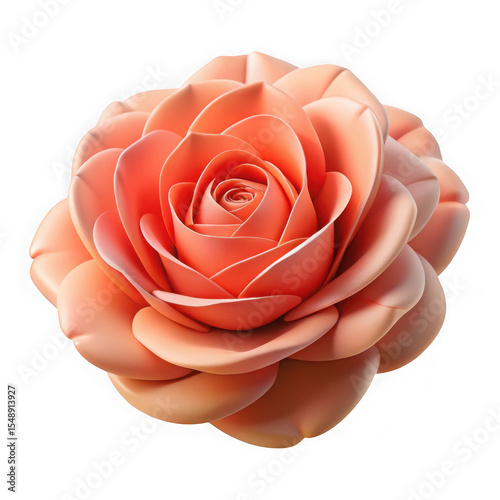 Elegant peach colored rose with detailed petals blooming isolated on transparent background