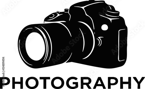 Black camera silhouette contrasts sharply against a white background, creating a clean and modern visual for photography-related content or creative projects.