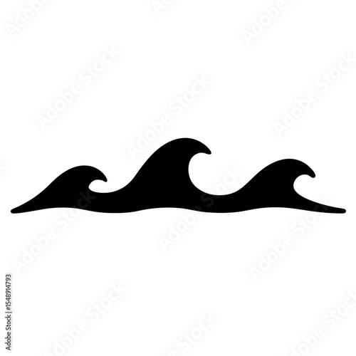 Three stylized ocean waves in silhouette form cresting and breaking down