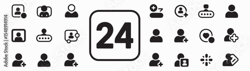 Identification and verification icon set. Vector glyph pictograms of personal ID card, passport, biometric scan, badge, document verification, security, authentication black silhouette illustration.