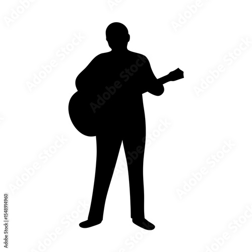 Silhouette of a man playing acoustic guitar in a musical performance
