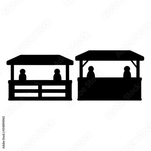 Two black market stalls with vendors represented by simple human figures