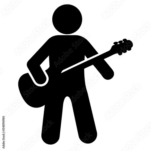 Silhouette of a person playing the guitar in a simple iconographic style
