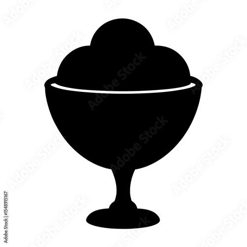 Monochrome vector illustration of a sundae dish filled with dessert product