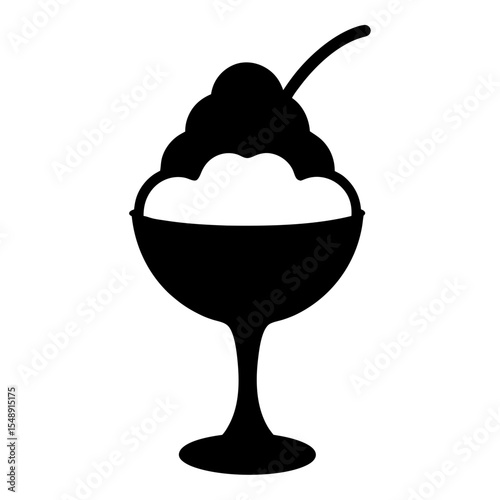Elegant Black Silhouette of Ice Cream Sundae Dessert with Cherry Topping
