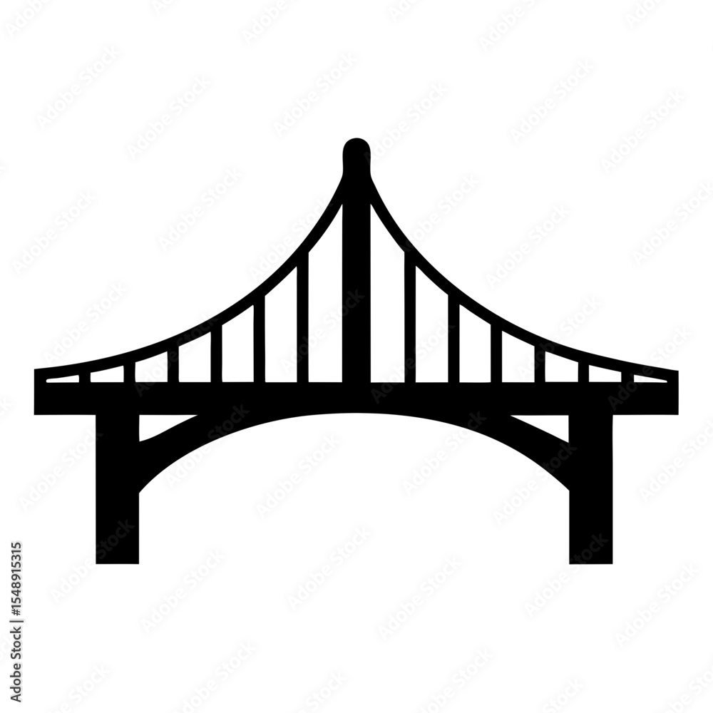 Fototapeta premium Stylized bridge silhouette with distinctive tower design, black on white background
