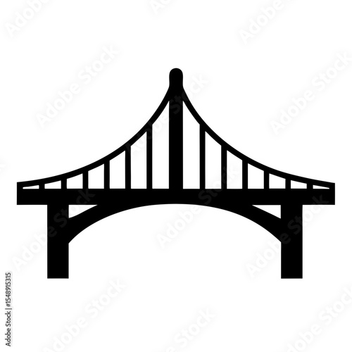 Stylized bridge silhouette with distinctive tower design, black on white background