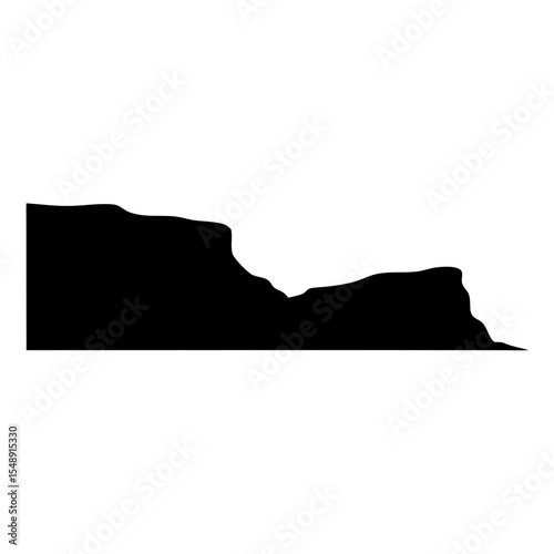 Striking minimalist silhouette of a rocky coastline against a stark white background