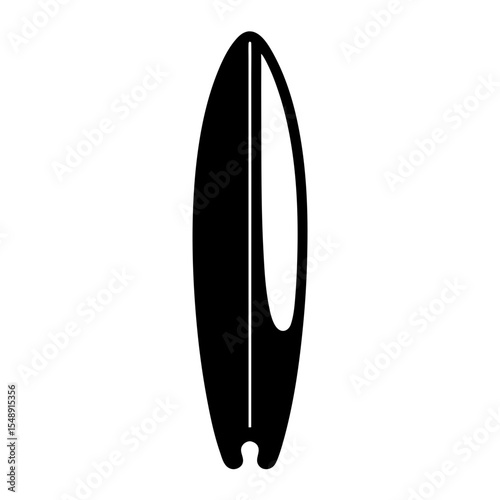 Minimalistic surfboard design in solid black, conveying surfing and beach culture