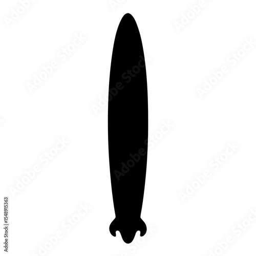 Silhouette of a surfboard standing upright on a white background