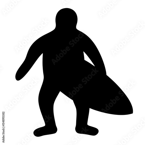 Silhouette of a surfer with surfboard, monochrome vector art on white background