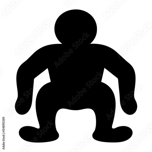 Stylized Black Silhouette of Person Squatting in Low Posture with Large Feet