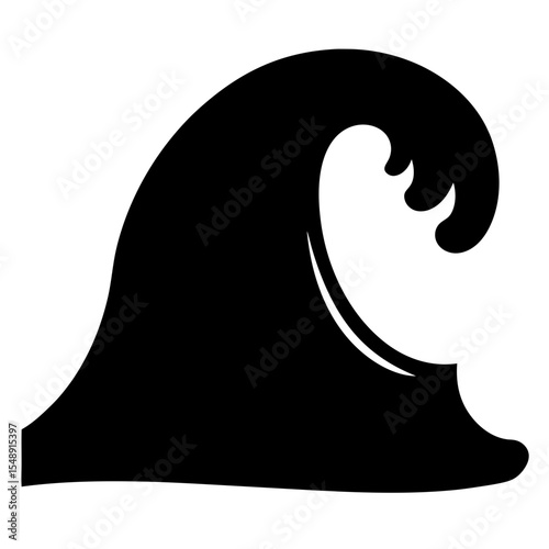 Stylized black and white ocean wave design with a curling crest