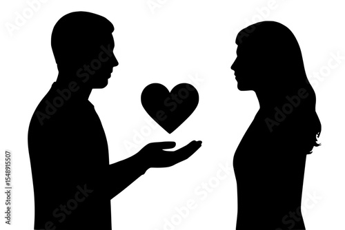 Silhouetted couple sharing heart symbol in romantic gesture  