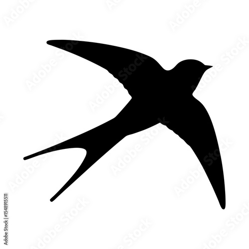 Silhouette of a swallow in mid flight against a white background