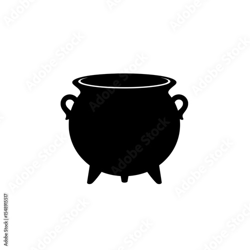 Black pot with two handles on three legs in silhouette style  