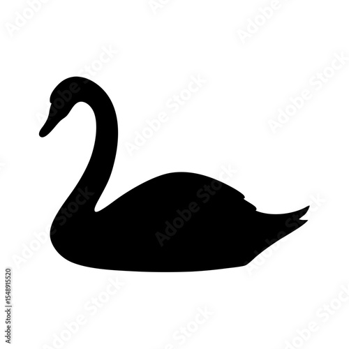 Black swan silhouette gracefully gliding on water, a symbol of elegance