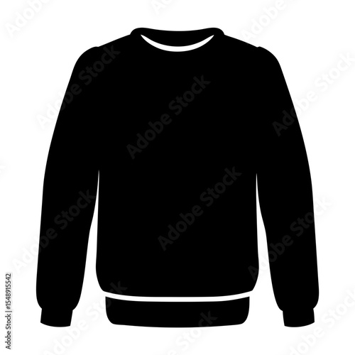 Isolated black silhouette of a sweatshirt with a round neckline and cuffs