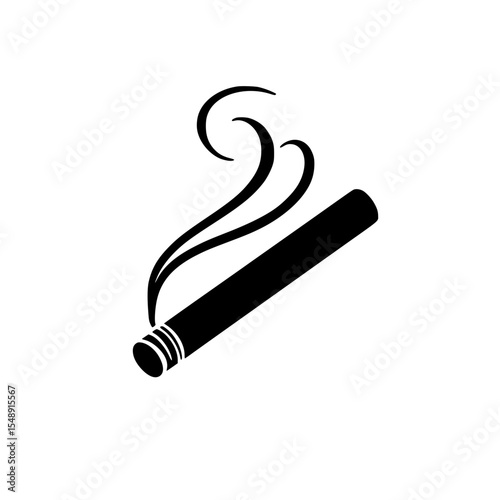 Cigarette with smoke in minimalistic black design  