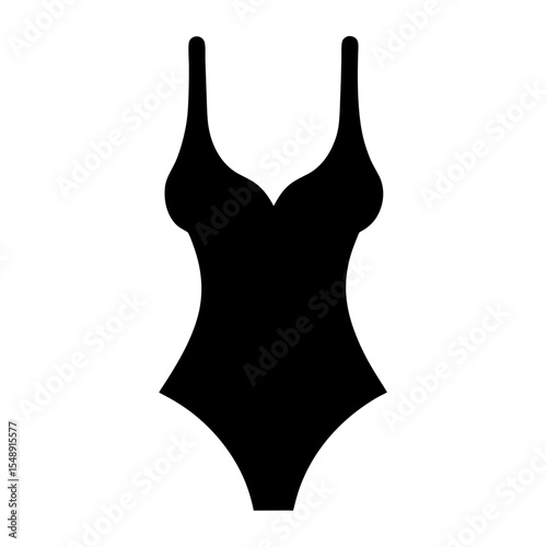Black One Piece Swimsuit Icon with Straps for Summer or Vacation
