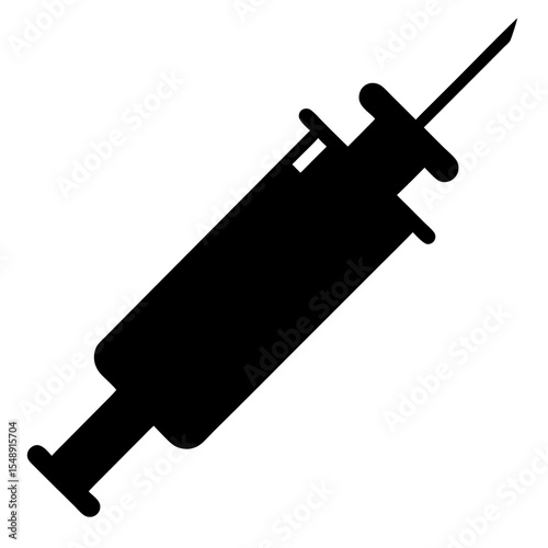 Black silhouette of a syringe with needle for medical purposes
