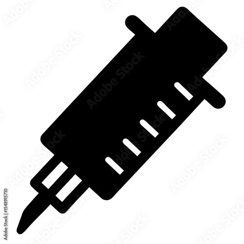 Black silhouette image of medical syringe with markings for dosage levels