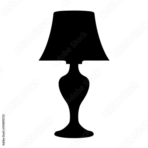 Elegant table lamp silhouette with ornate base, isolated on white background