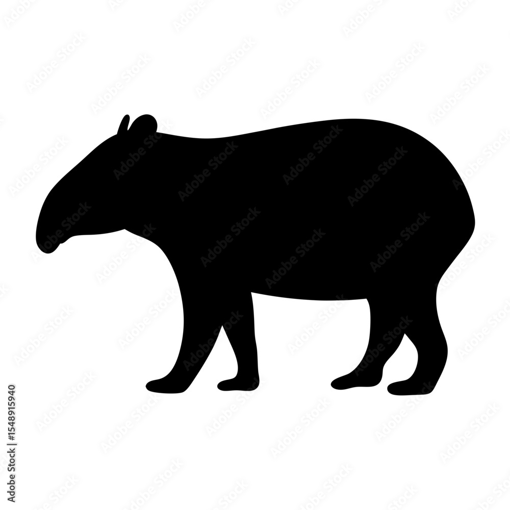 Fototapeta premium Silhouette of a South American Tapir Walking on a White Background