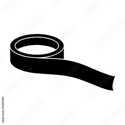 Solid Black Measurement Tape Rolling Away on a White Background Illustration