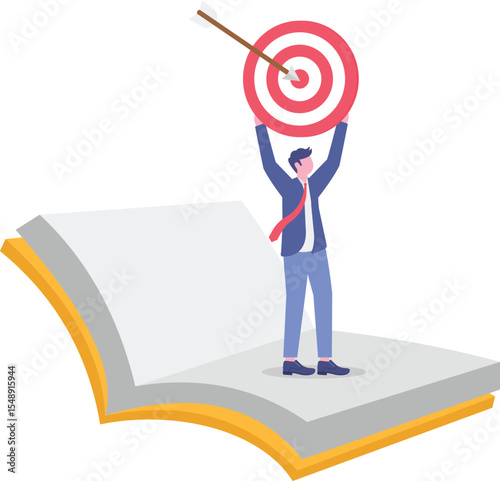 Business solution and goals. Customers holding bullseye circle with arrow.flat character life .
