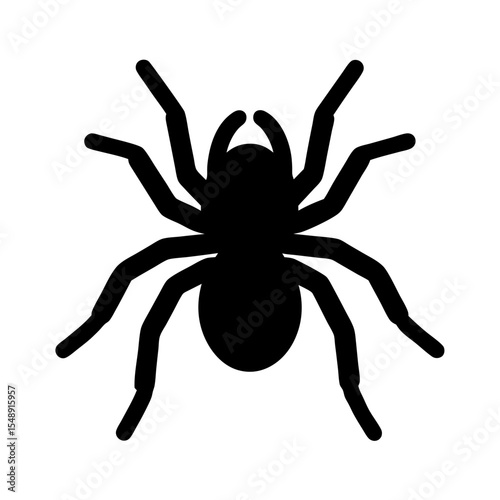 Stylized black spider illustration with eight legs on a white background
