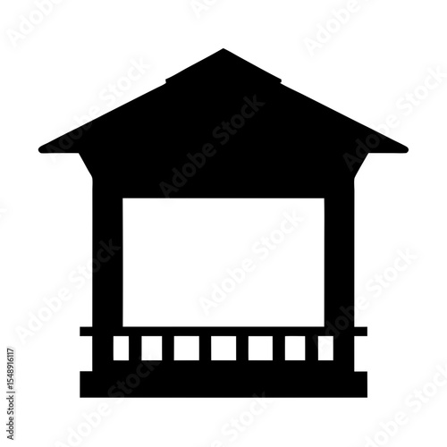 Simple black silhouette of a gazebo structure with a pointed roof