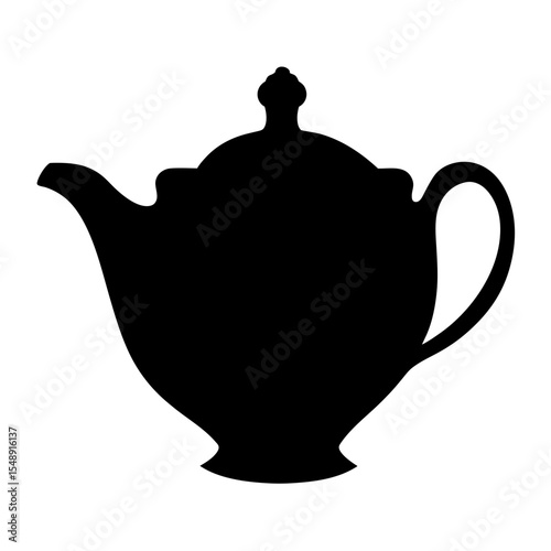 Silhouette of Elegant Teapot with Lid and Handle on White Background