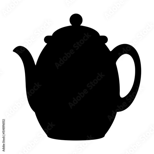 Elegant black silhouette of a vintage teapot with a rounded shape