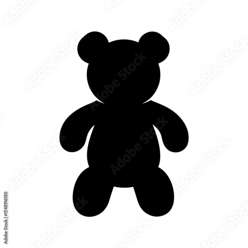 A simple black silhouette image of a teddy bear toy