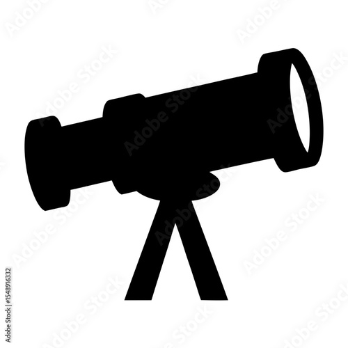 Black silhouette of a telescope on a tripod used for astronomy